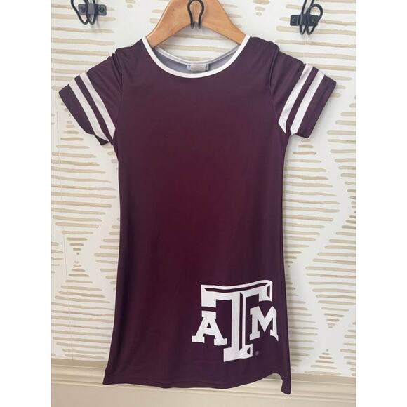 Texas A&M Girls Size 8 Big Logo Maroon Stripes Short Sleeve A Line Dress - Picture 1 of 2